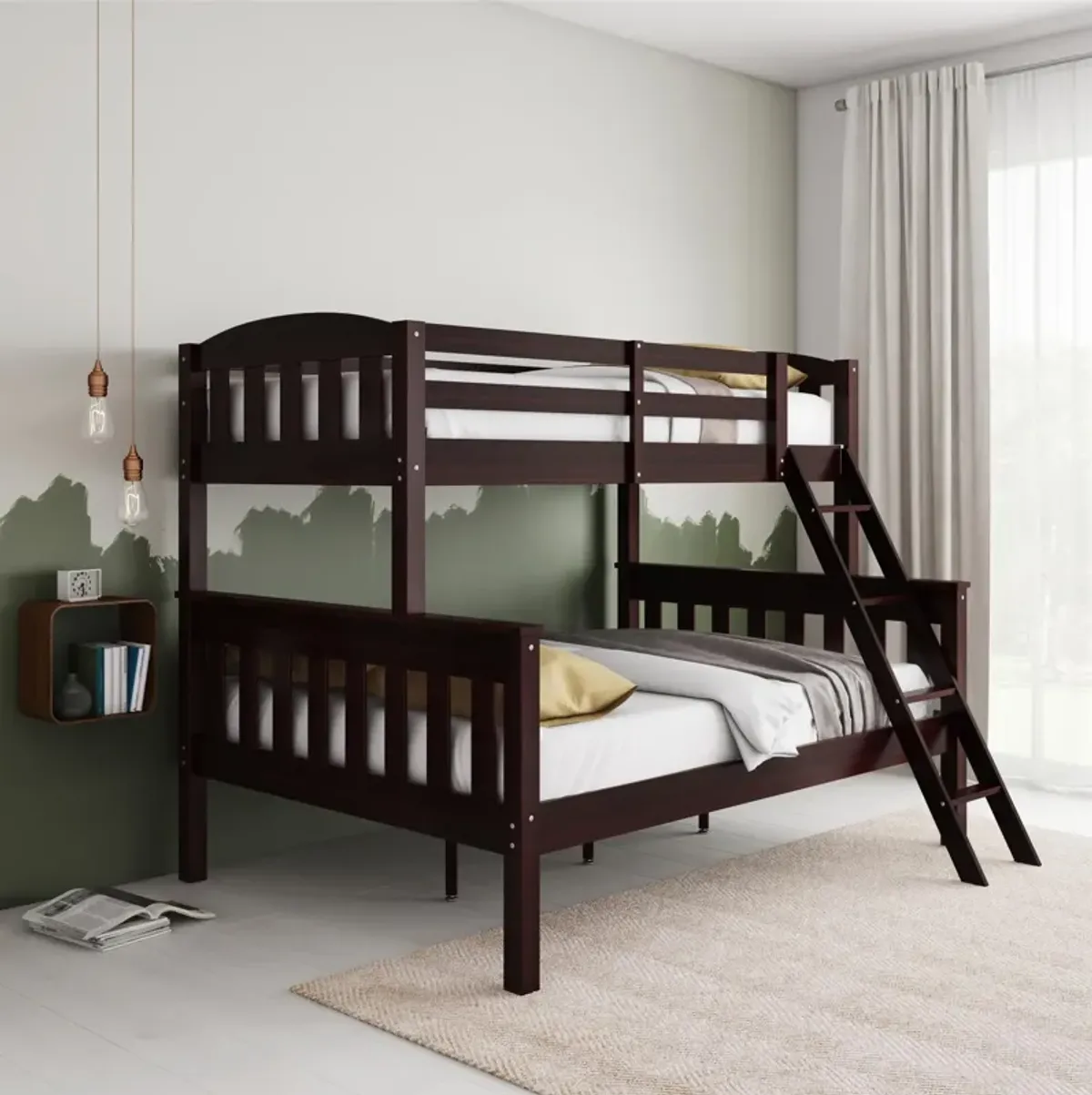 Atwater Living Alara Twin-Over-Full Convertible Bunk Bed with Ladder, Espresso