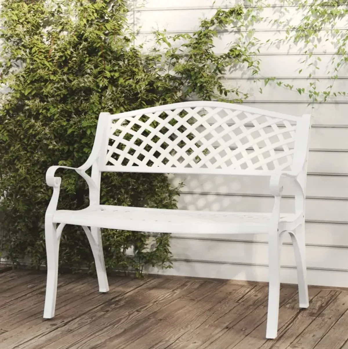 vidaXL Patio Bench - Outdoors, Weather-Resistant Cast Aluminum and Iron-Constructed Garden Bench, Easy to Assemble White Colored Seating for Patio, 40.2in