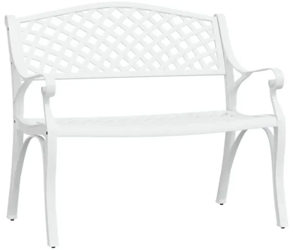vidaXL Patio Bench - Outdoors, Weather-Resistant Cast Aluminum and Iron-Constructed Garden Bench, Easy to Assemble White Colored Seating for Patio, 40.2in