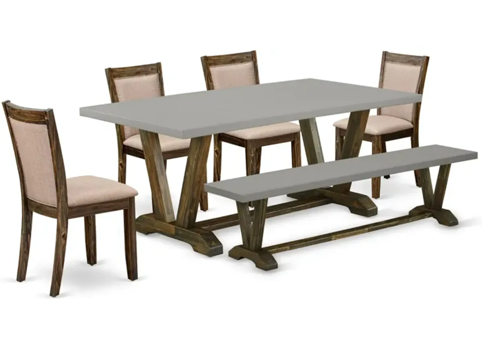 East West Furniture V797MZ716-6 6Pc Dinette Set - Rectangular Table , 4 Parson Chairs and a Bench - Multi-Color Color