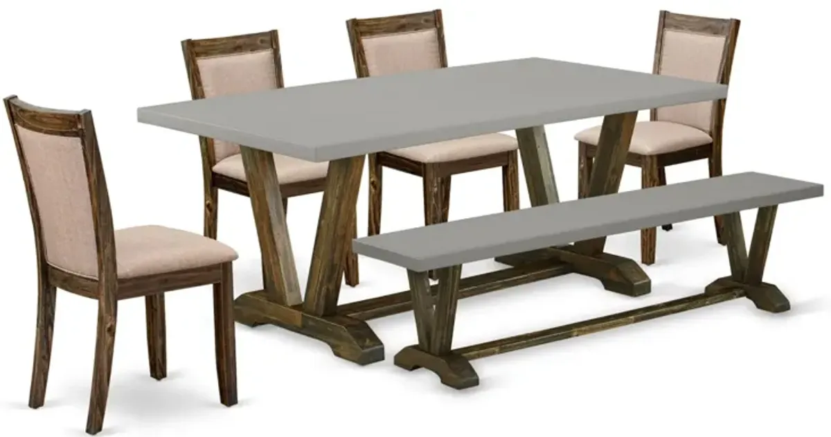 East West Furniture V797MZ716-6 6Pc Dinette Set - Rectangular Table , 4 Parson Chairs and a Bench - Multi-Color Color