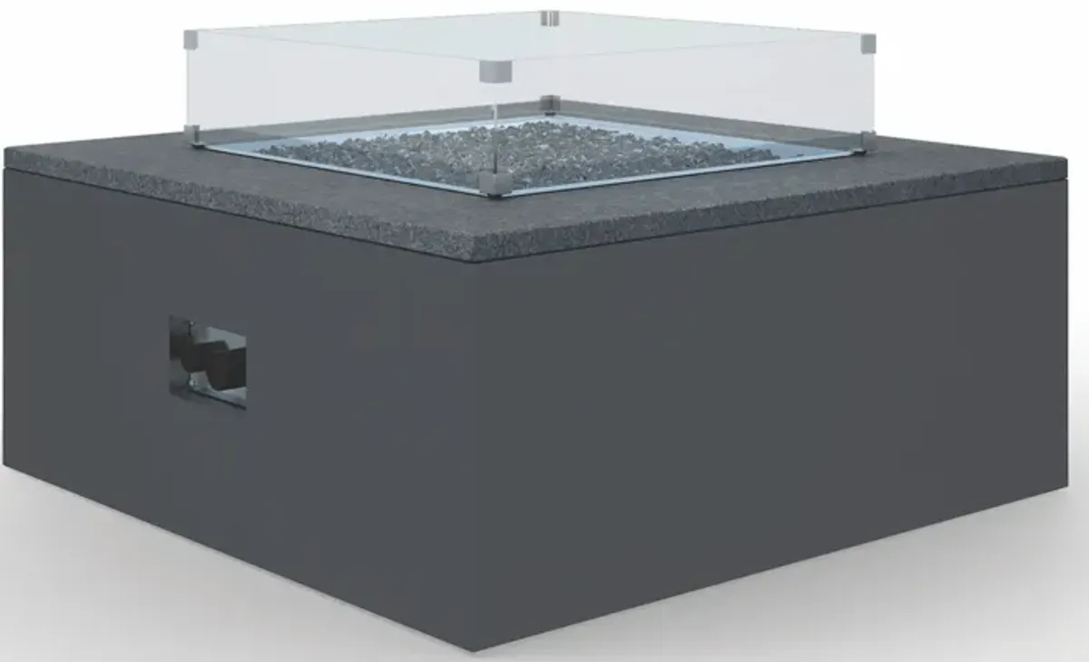 Black Granite Square Fire Table w/ Glass Surround