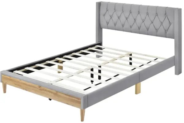 Gray Queen Size Bedroom Set with Upholstered Platform Bed, Nightstands, and Storage Bench