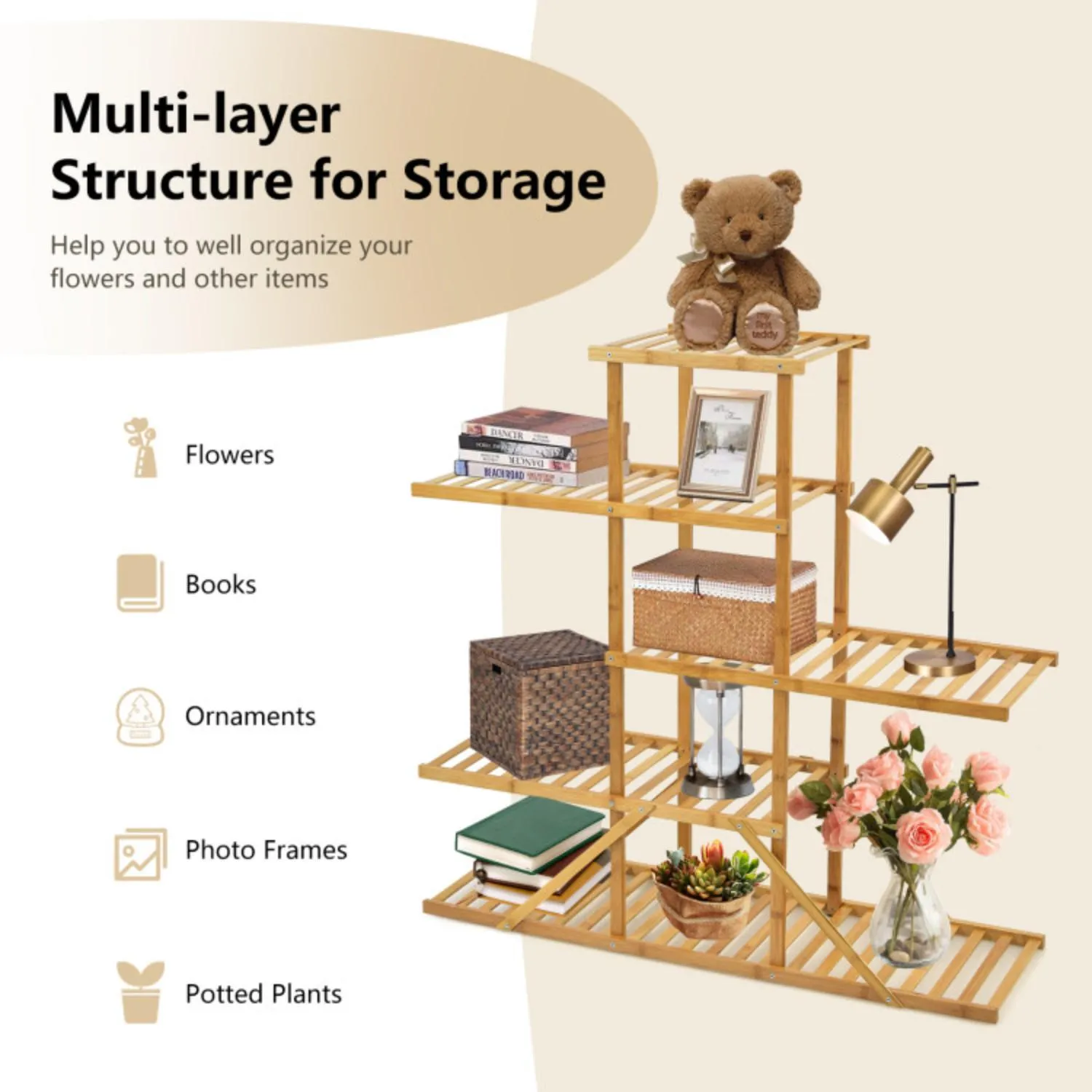 Hivvago 5-tier 10 Potted Bamboo Plant Stand