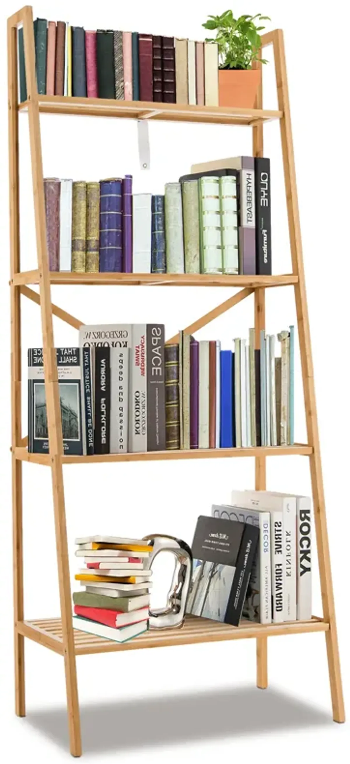 58 Inch 4-Tier Bamboo Ladder Bookshelf-Natural