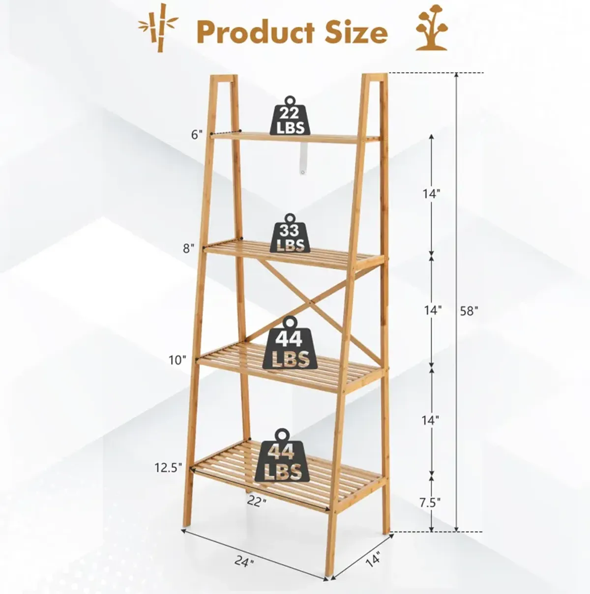 58 Inch 4-Tier Bamboo Ladder Bookshelf-Natural