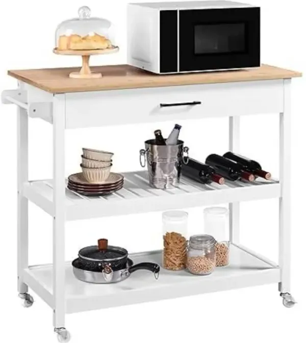 Hivvago White Kitchen Island Cart with Drawer Storage Shelves and Locking Casters