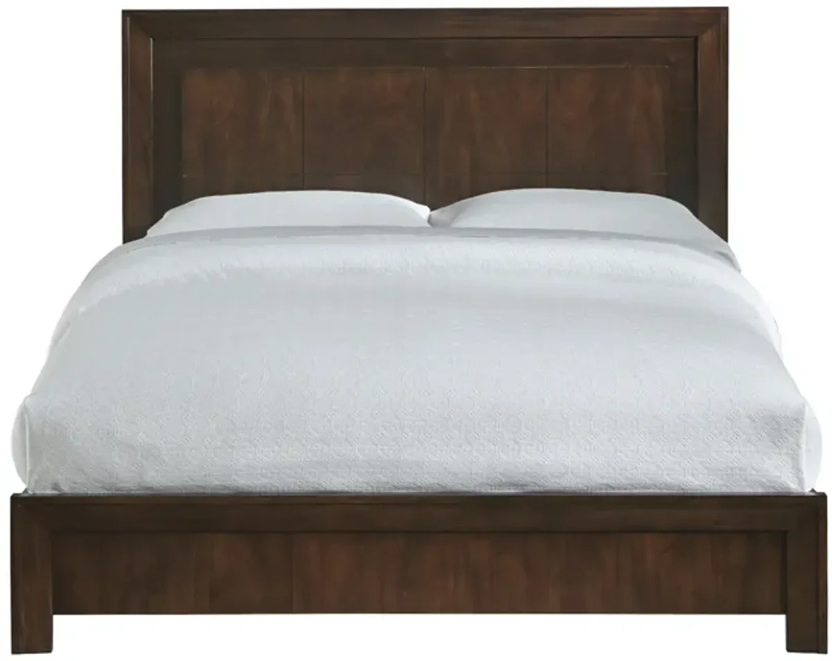 Steve Modern Solid Pine Wood Platform Queen Bed with Metal Legs, Brown - Benzara