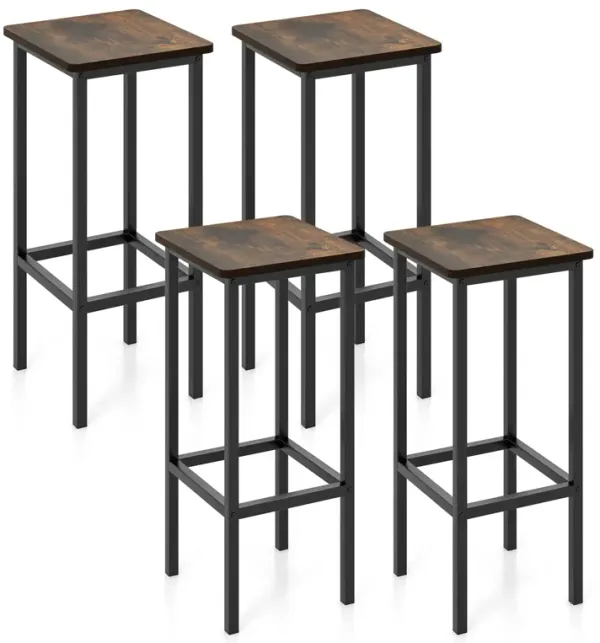 Set of 4 Bar Stool Set 26" Bar Chair with Metal Legs and Footrest