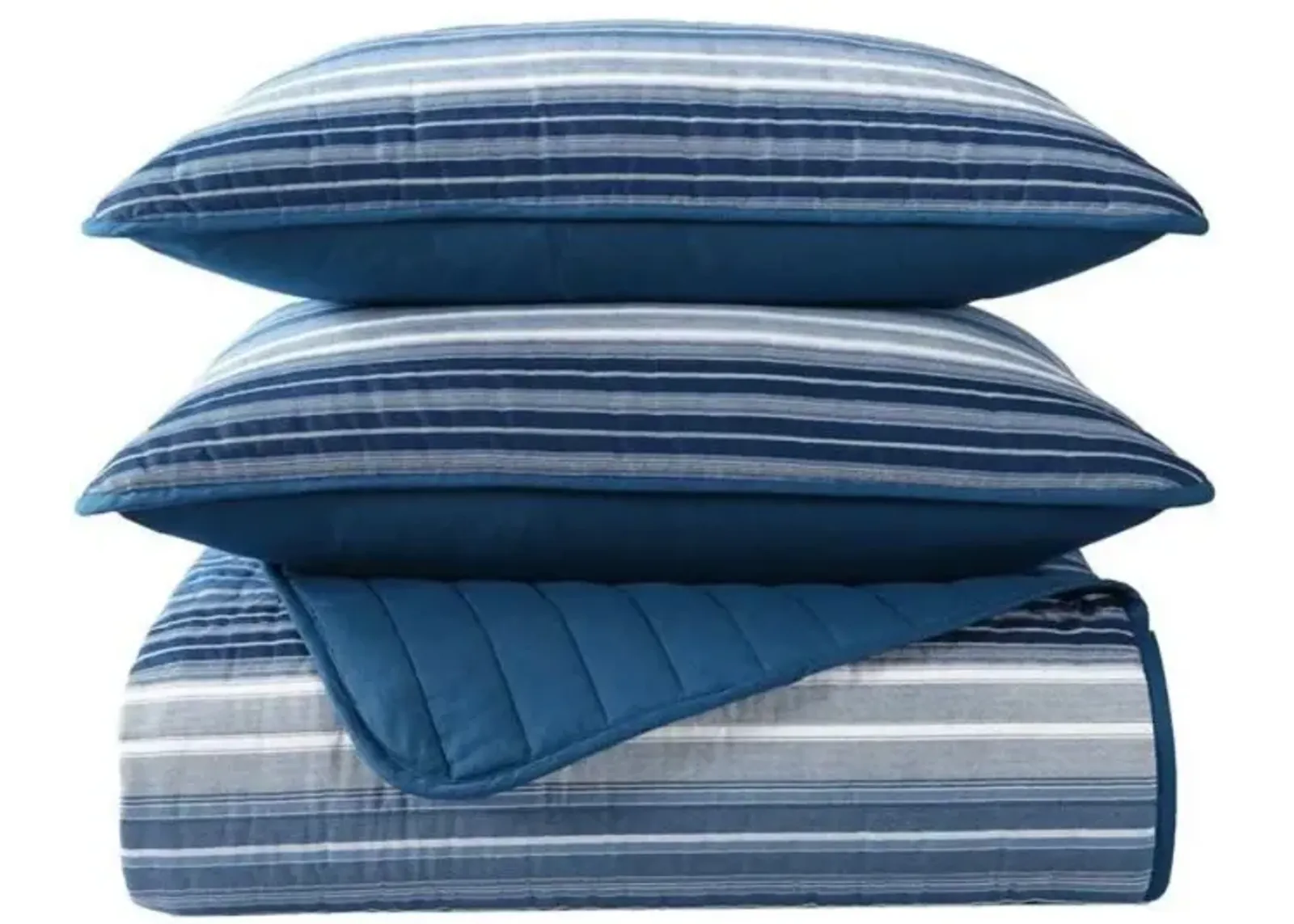 Coastal Blue Stripe Reversible Cotton Quilt Set