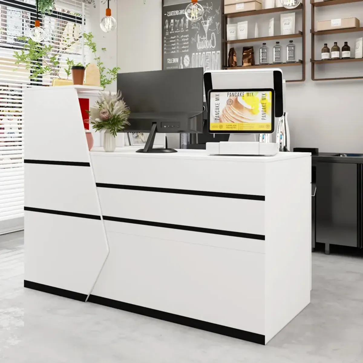 FUFU&GAGA 55.1-in White Modern/Contemporary Reception Desk Hutch Included,White