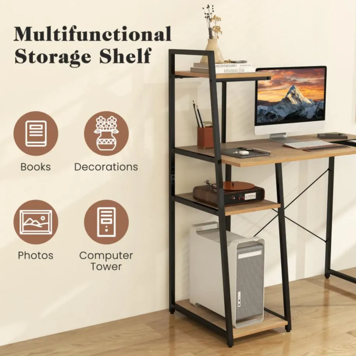 Hivvago Computer Desk with Shelves and 3-Tier Storage Bookshelf