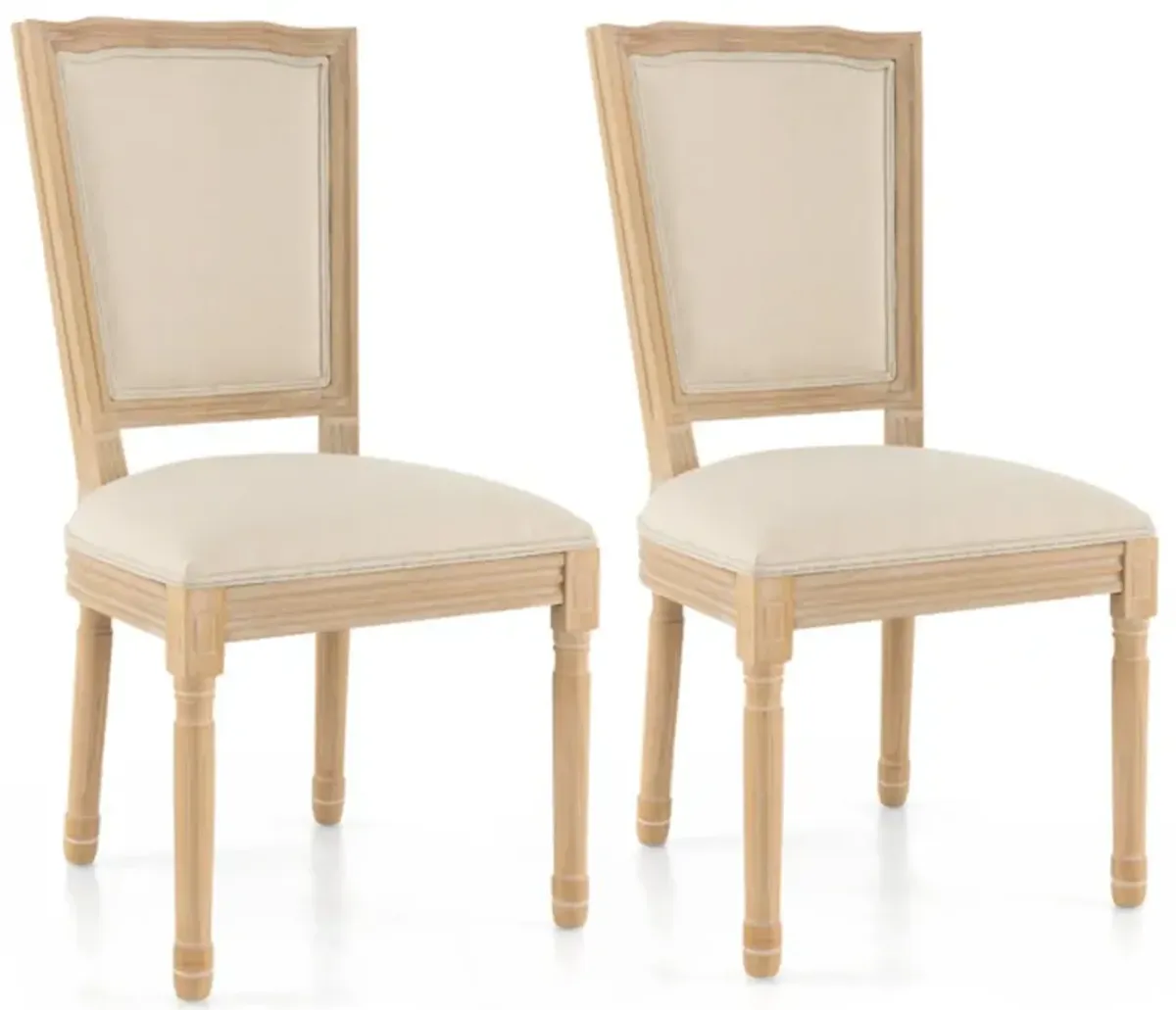 Hivvago French Dining Chair Set of 2 with Rectangular Backrest and Solid Rubber Wood Frame-Beige