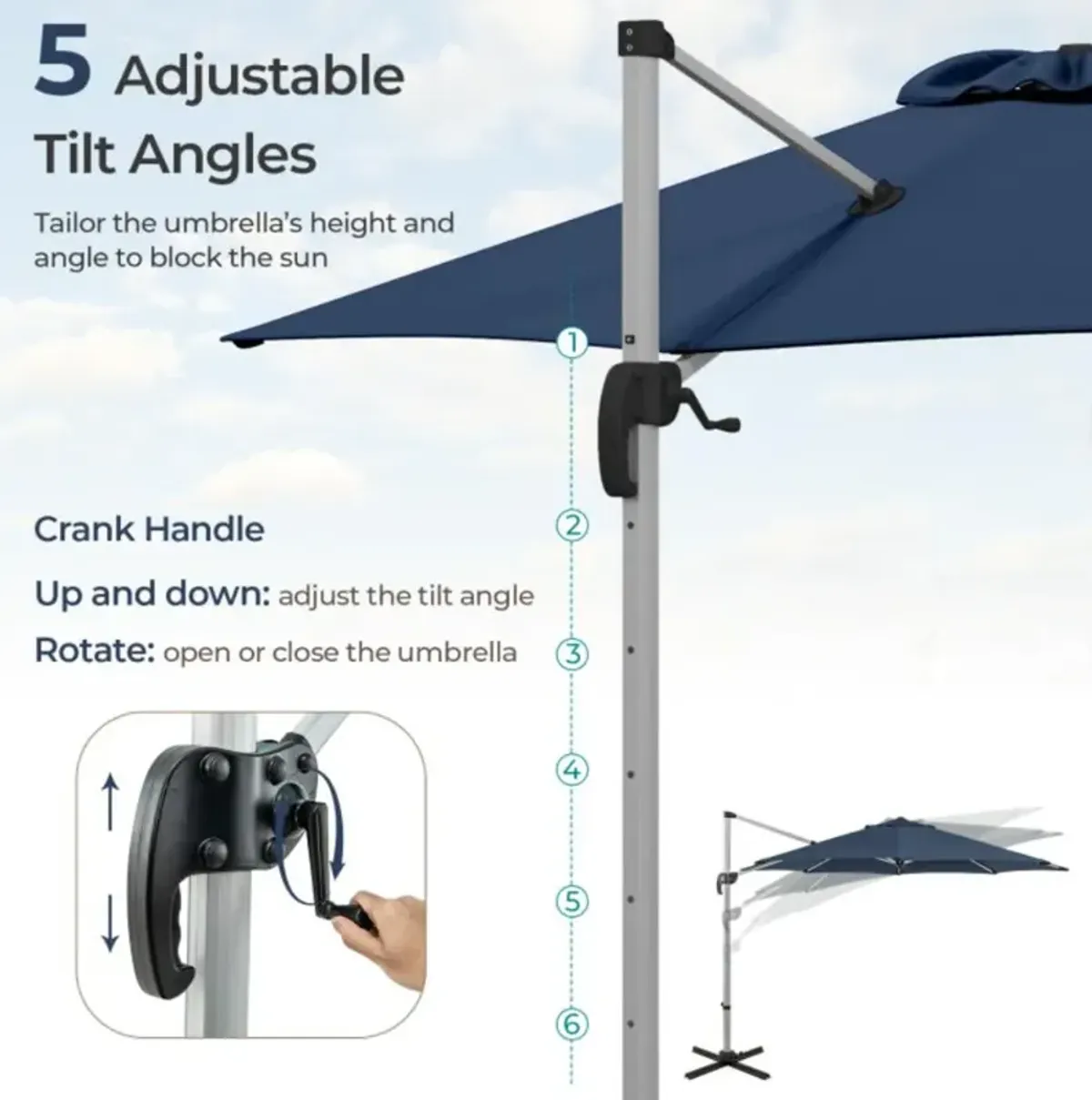 Hivvago 11 FT Outdoor Patio Umbrella with 360° Rotation and Adjustable Tilt