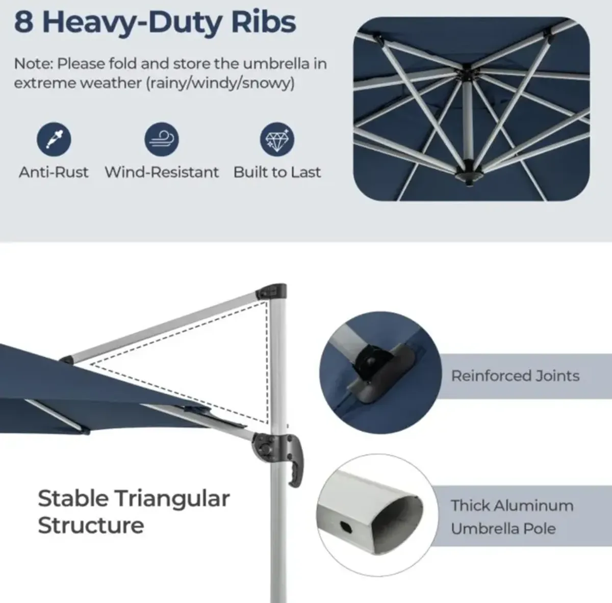 Hivvago 11 FT Outdoor Patio Umbrella with 360° Rotation and Adjustable Tilt