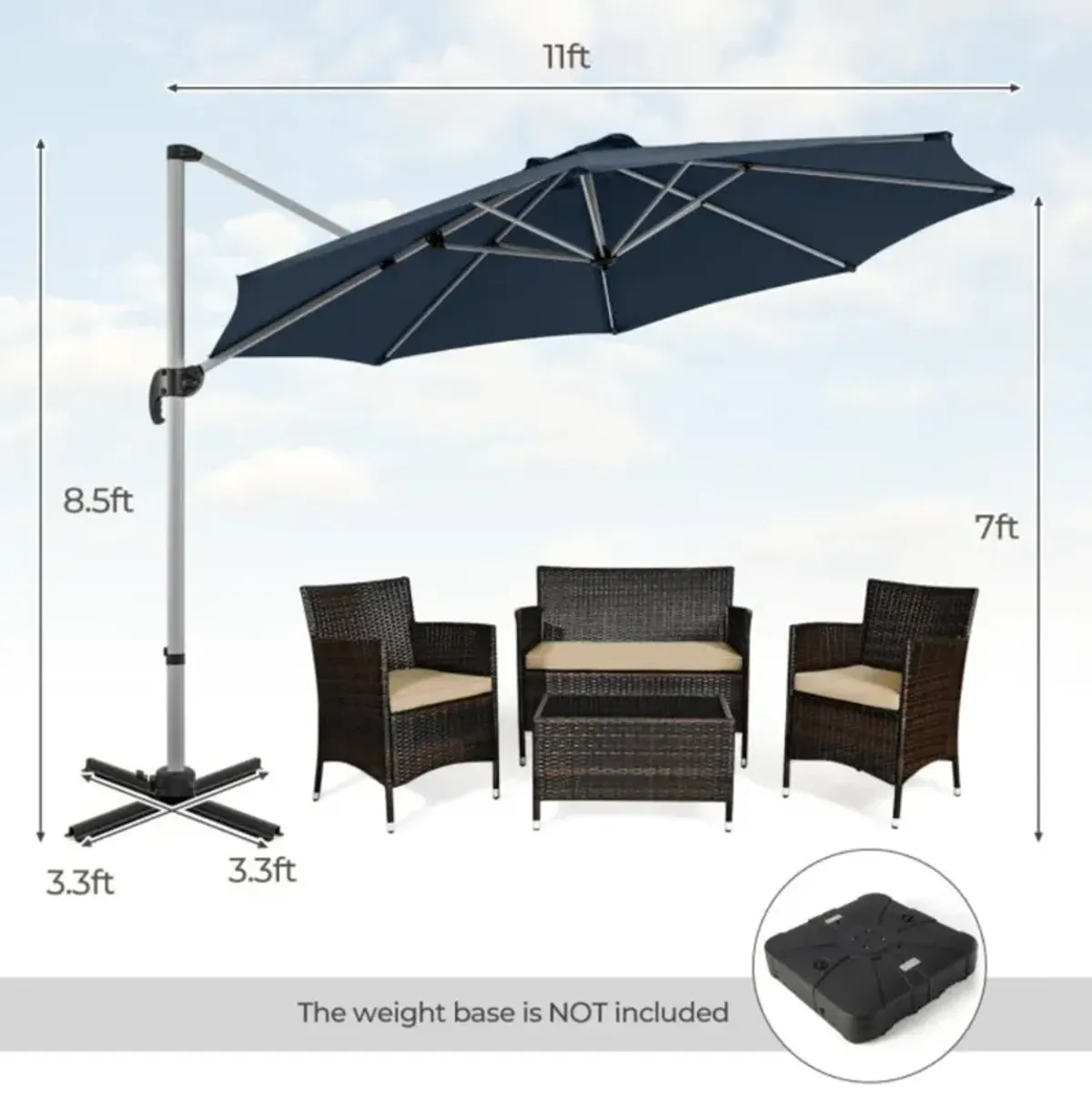 Hivvago 11 FT Outdoor Patio Umbrella with 360° Rotation and Adjustable Tilt