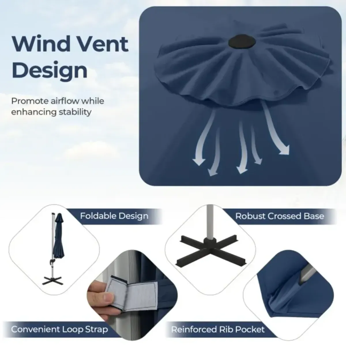 Hivvago 11 FT Outdoor Patio Umbrella with 360° Rotation and Adjustable Tilt