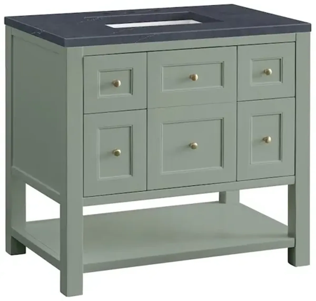 James Martin Vanities 36 Single Vanity, Smokey Celadon w/ 3 CM Charcoal Soapstone Top