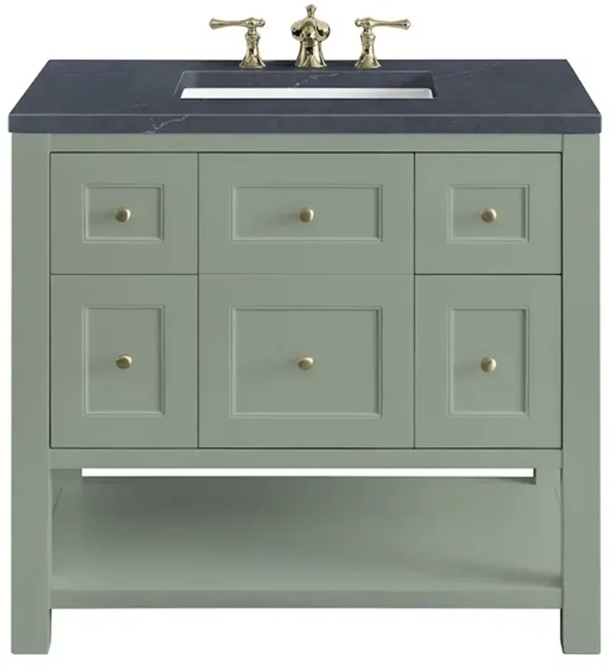 James Martin Vanities 36 Single Vanity, Smokey Celadon w/ 3 CM Charcoal Soapstone Top