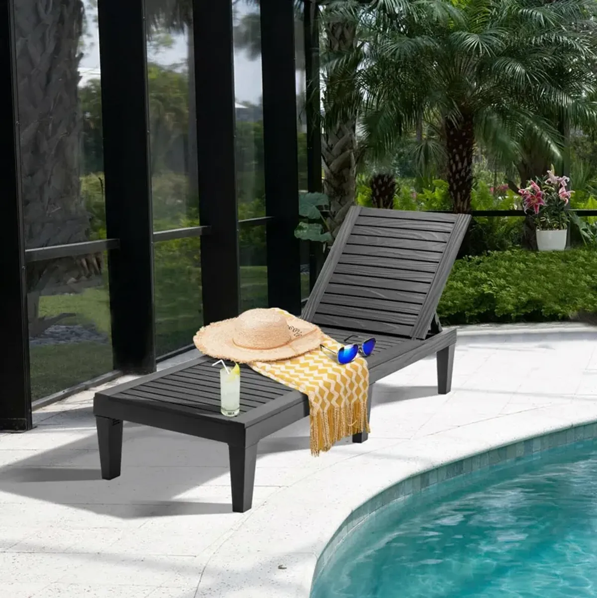 Outdoor Recliner Chair with 5-Position Adjustable Backrest-Black