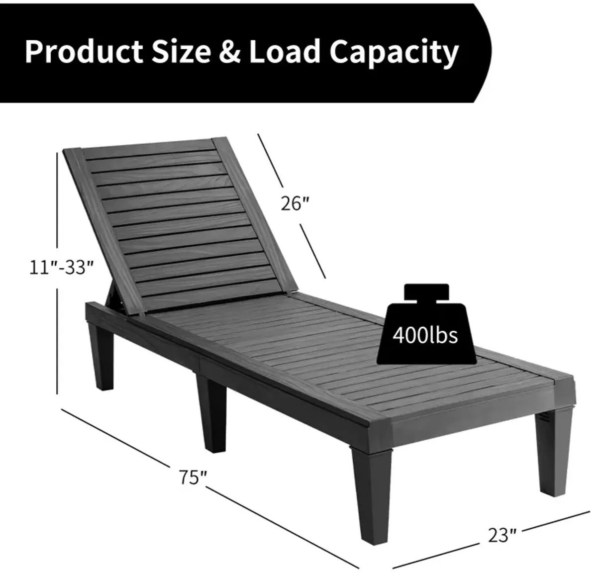 Outdoor Recliner Chair with 5-Position Adjustable Backrest-Black