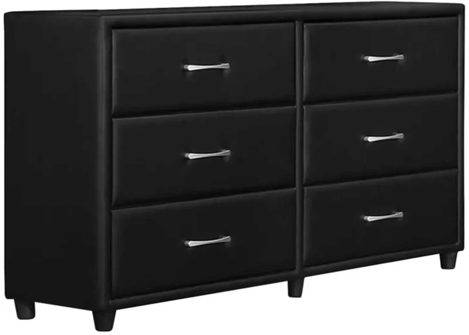 6 Drawer Dresser In Wood And PVC, Black-Benzara