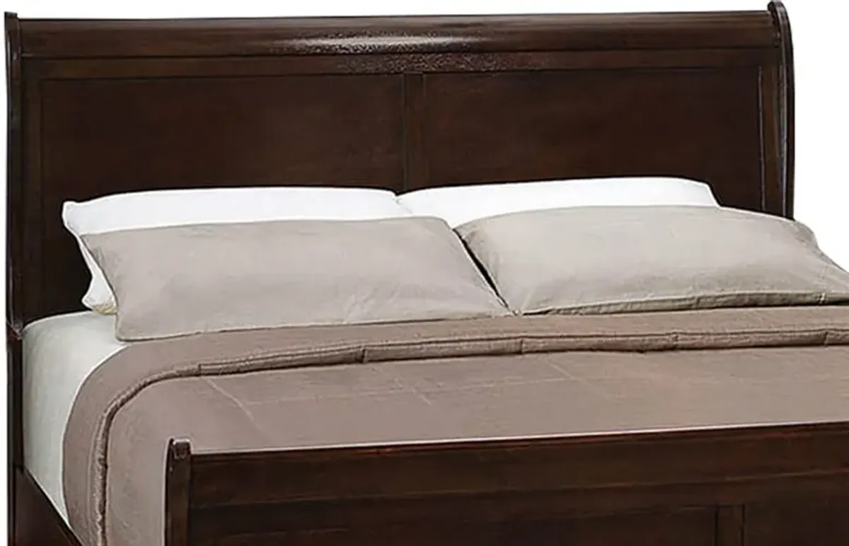 Wooden Eastern King Bed with Curved Panel Headboard, Brown-Benzara