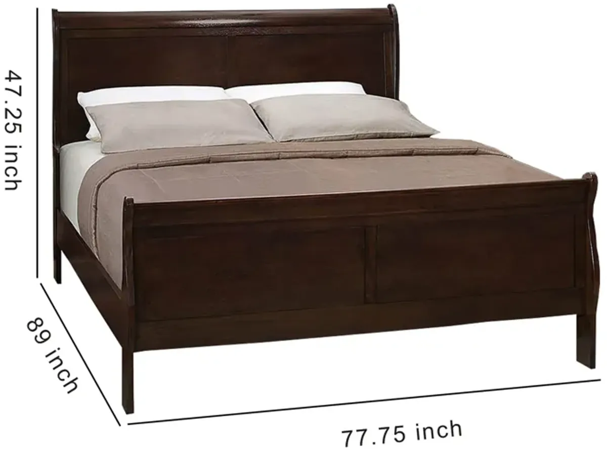 Wooden Eastern King Bed with Curved Panel Headboard, Brown-Benzara