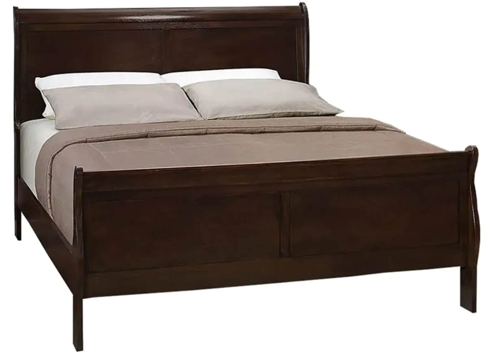 Wooden Eastern King Bed with Curved Panel Headboard, Brown-Benzara