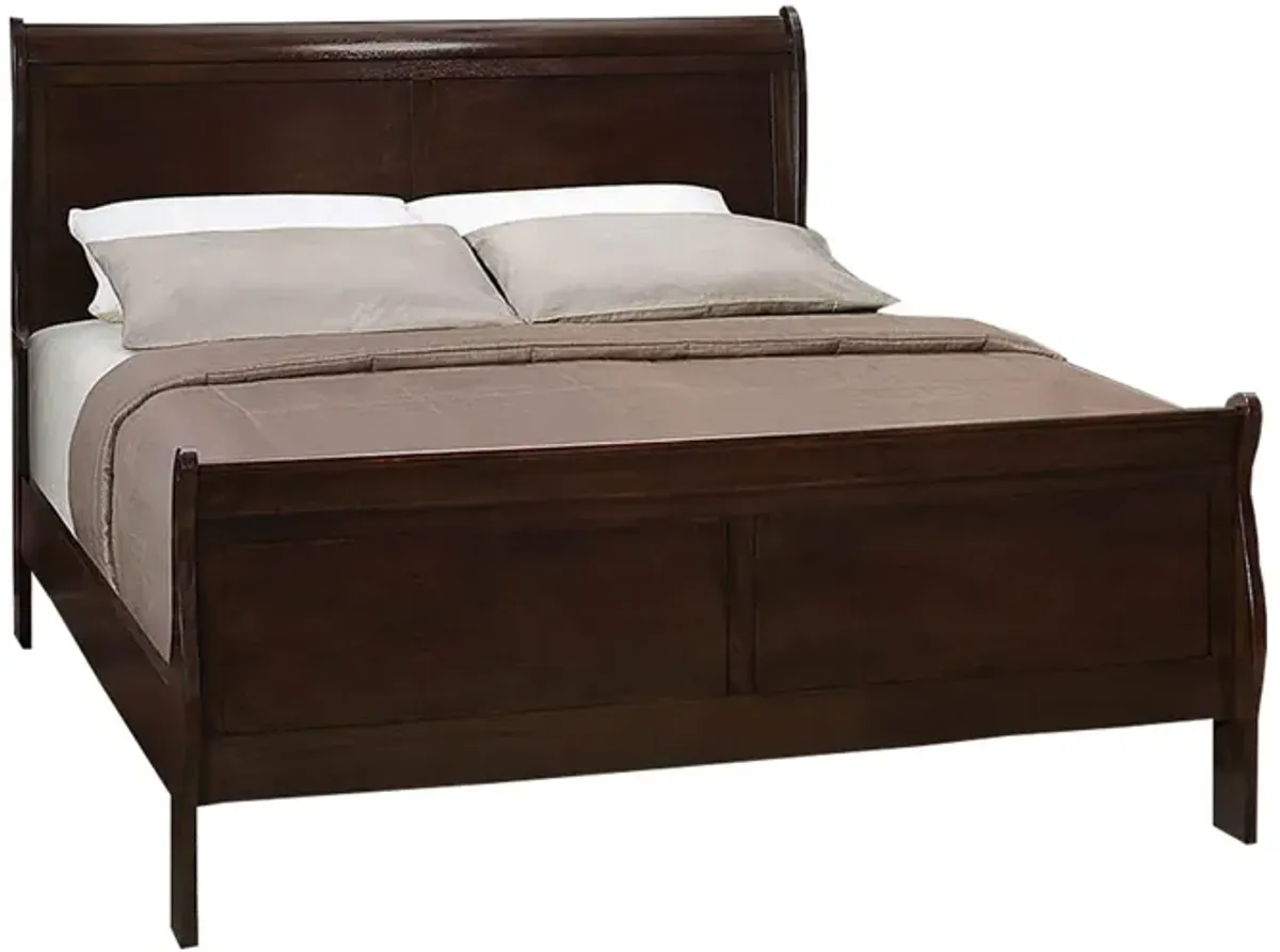 Wooden Eastern King Bed with Curved Panel Headboard, Brown-Benzara