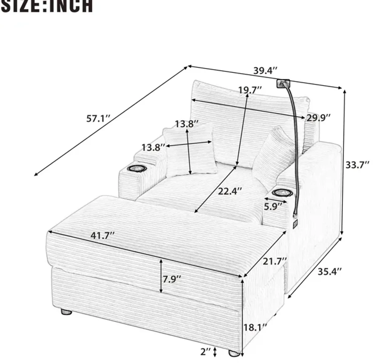 Merax Modern Style Single Sofa Couch with A Movable Ottoman