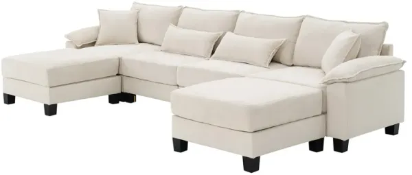 MONDAWE Corduroy Modular Sectional Sofa,U Shaped Couch with Armrest Bags,6 Seat Freely Combinable Sofa Bed Indoor Furniture for Living Room