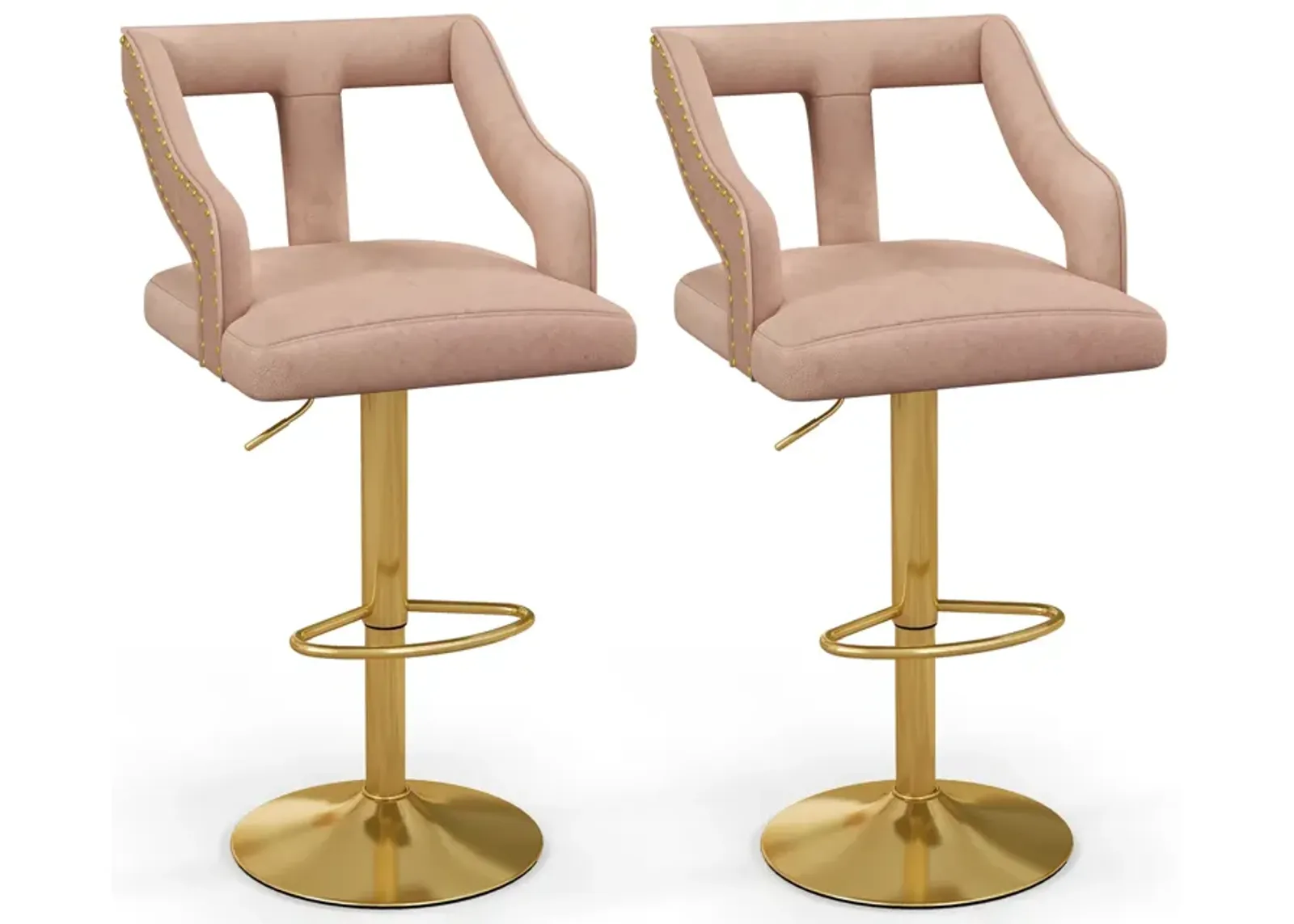 Set of 2 Bar Chairs with Footrest 2-Layer Electroplated Metal Base for Enhanced Durability