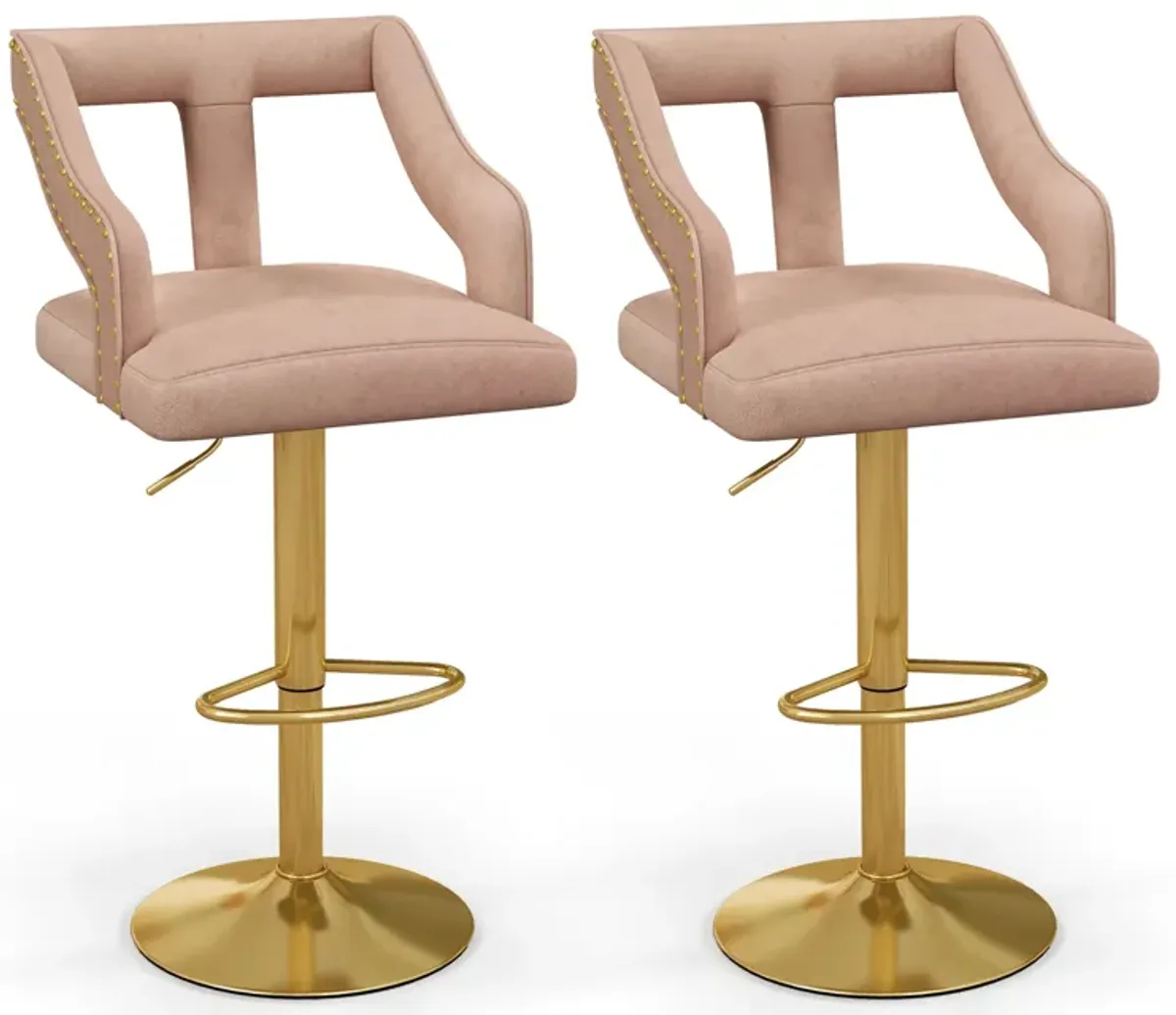 Set of 2 Bar Chairs with Footrest 2-Layer Electroplated Metal Base for Enhanced Durability