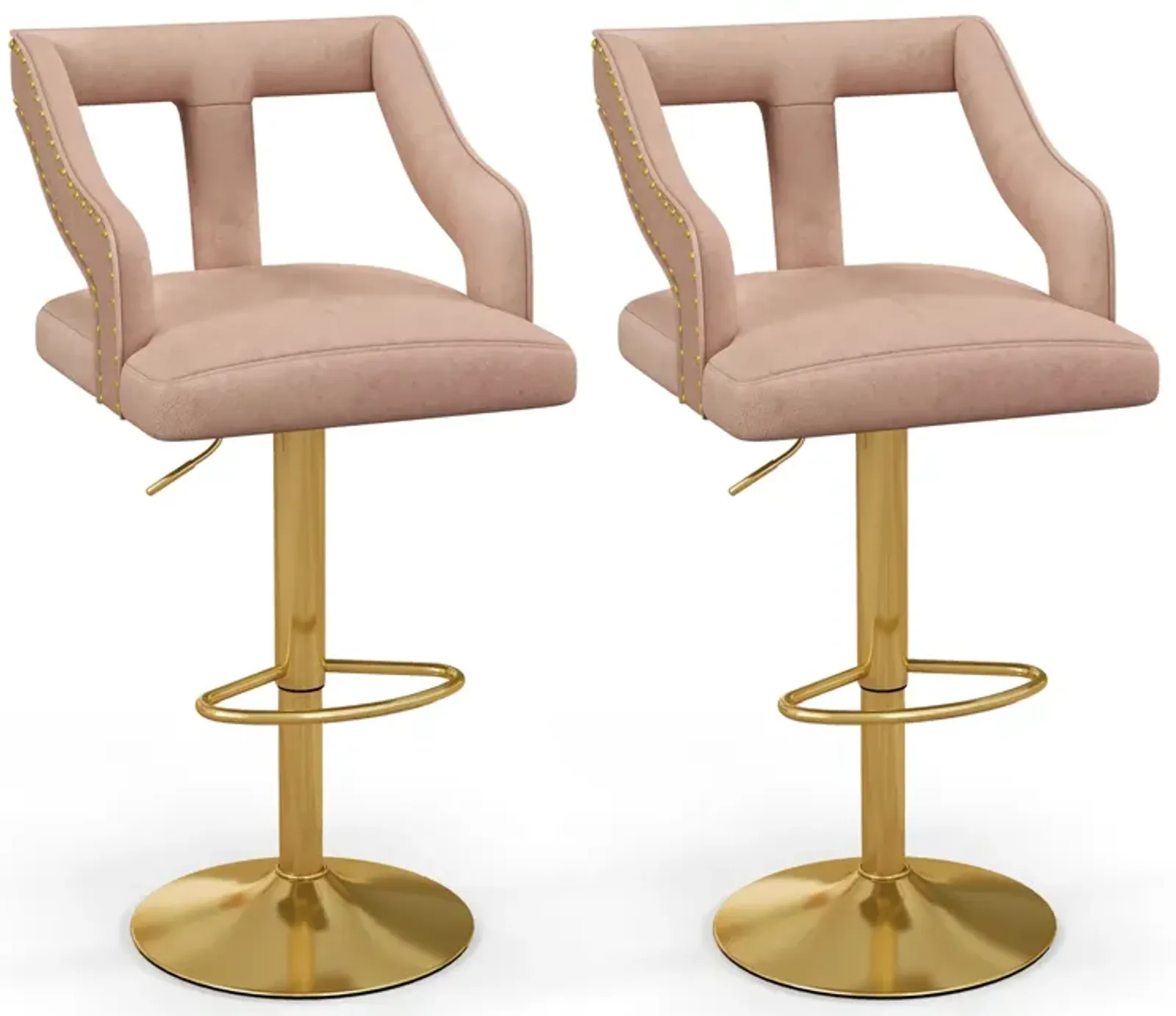 Set of 2 Bar Chairs with Footrest 2-Layer Electroplated Metal Base for Enhanced Durability