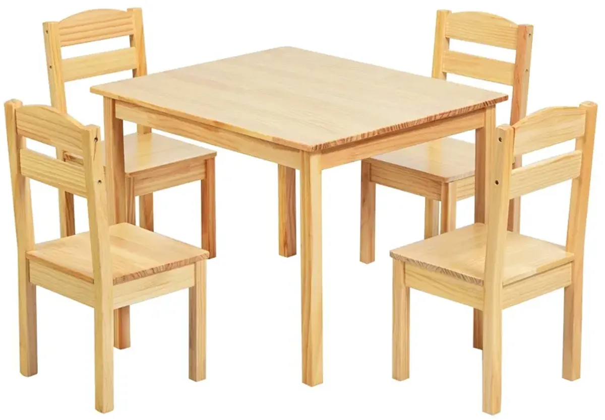 5 pcs Kids Pine Wood Table Chair Set