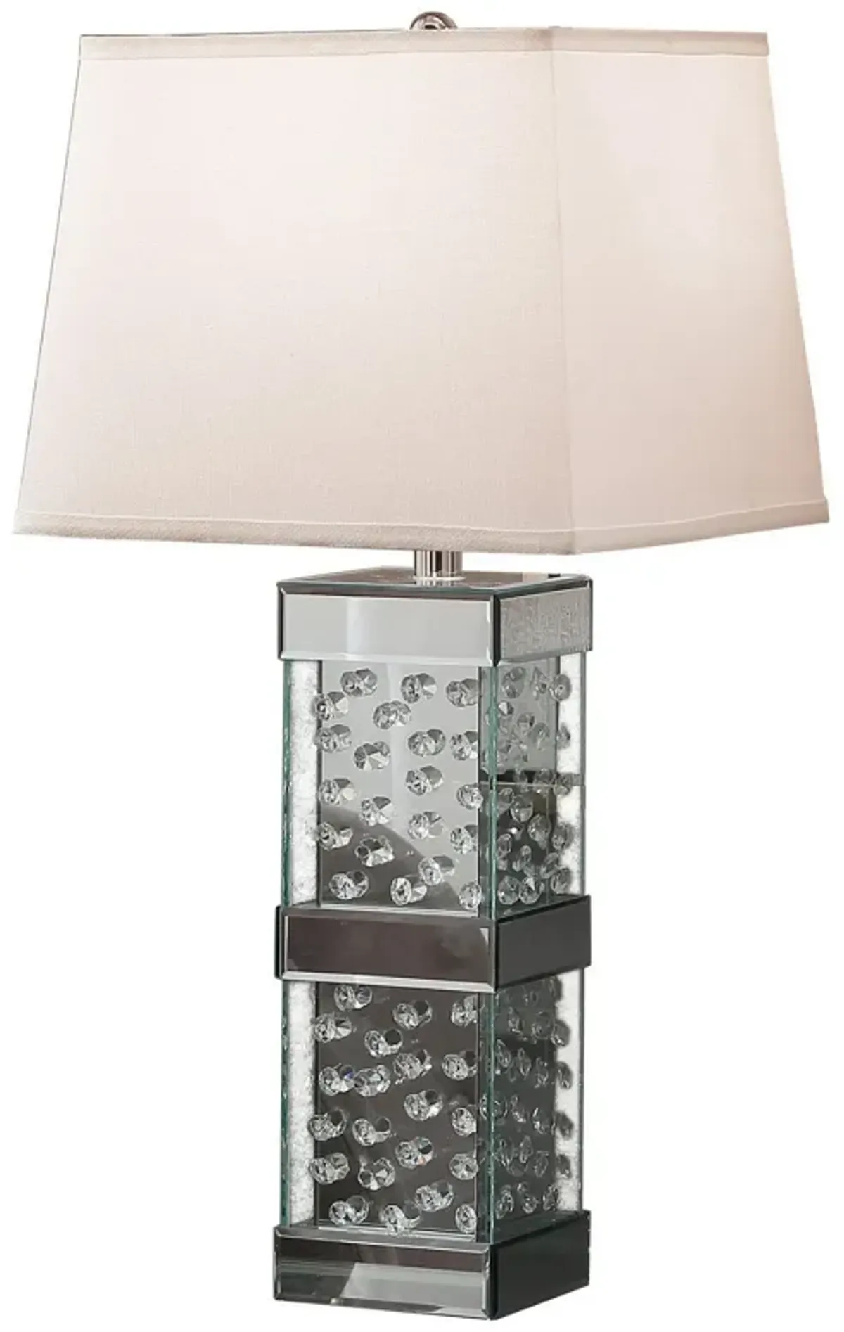 26 Inch Table Lamp, Empire Shade, Crystal Glass Stand, Clear Finish -Benzara