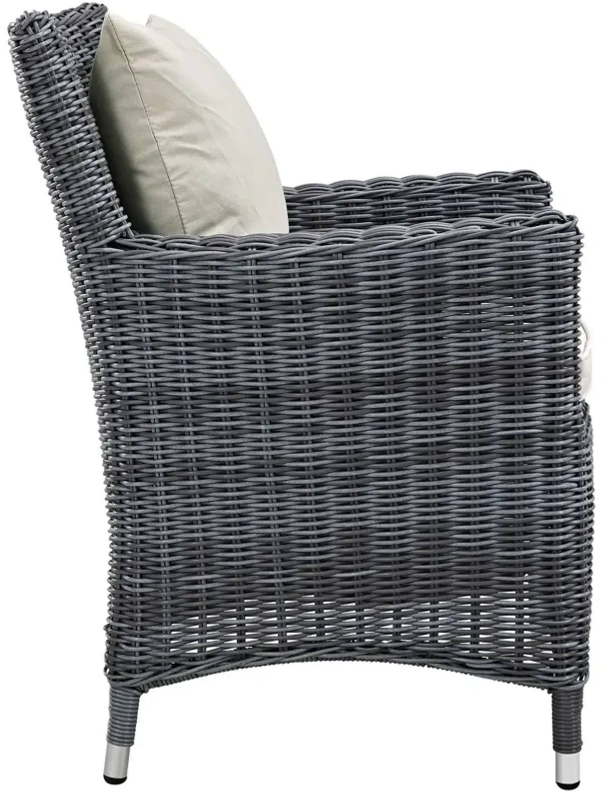 Modway Summon Wicker Rattan Outdoor Patio Sunbrella Dining Armchair in Antique Canvas Beige