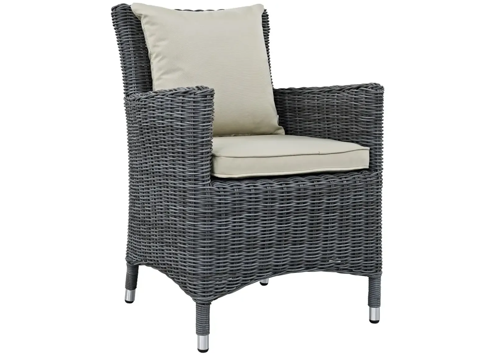 Modway Summon Wicker Rattan Outdoor Patio Sunbrella Dining Armchair in Antique Canvas Beige