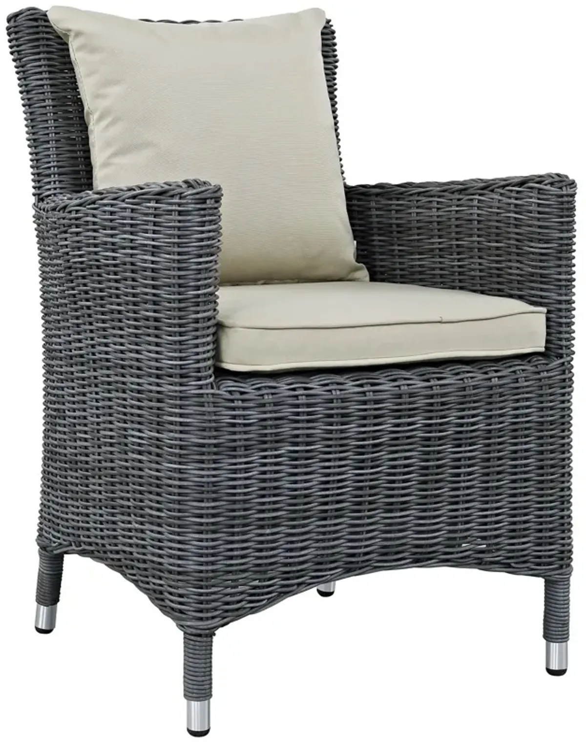 Modway Summon Wicker Rattan Outdoor Patio Sunbrella Dining Armchair in Antique Canvas Beige