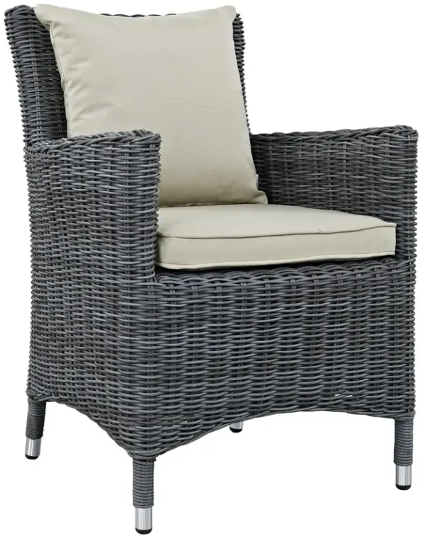 Modway Summon Wicker Rattan Outdoor Patio Sunbrella Dining Armchair in Antique Canvas Beige