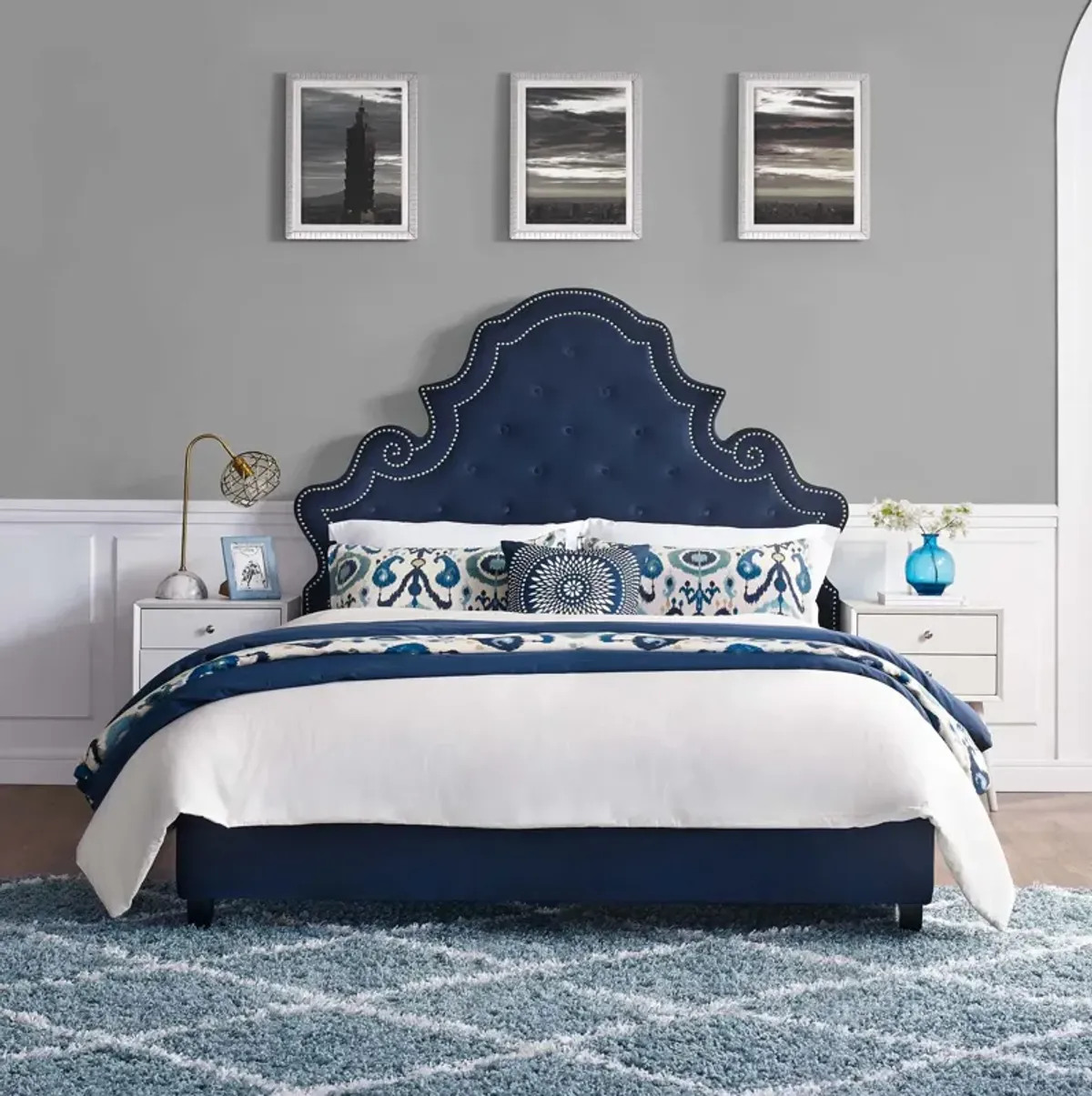 Modway - Valentina Queen Tufted Nailhead Performance Velvet Platform Bed