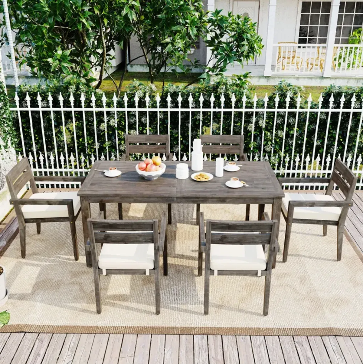 Acacia Wood Outdoor Dining Table And Chairs Suitable For Patio, Balcony Or Backyard