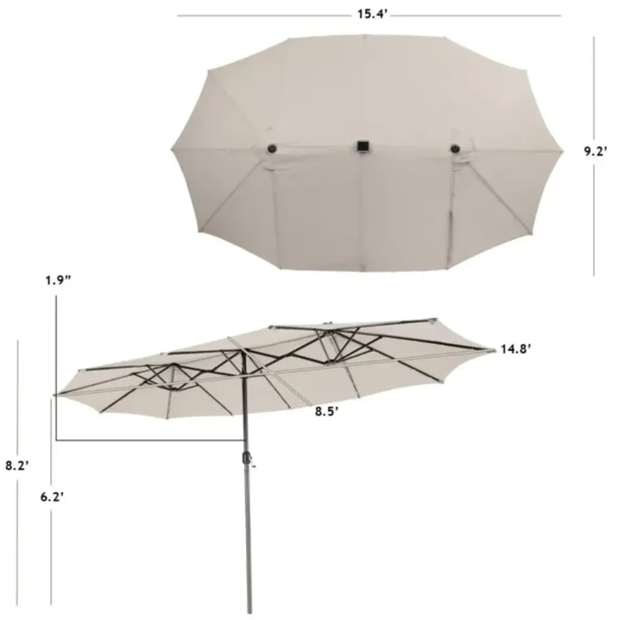 Hivvago 15 Feet Twin Patio Umbrella with 48 Solar LED Lights