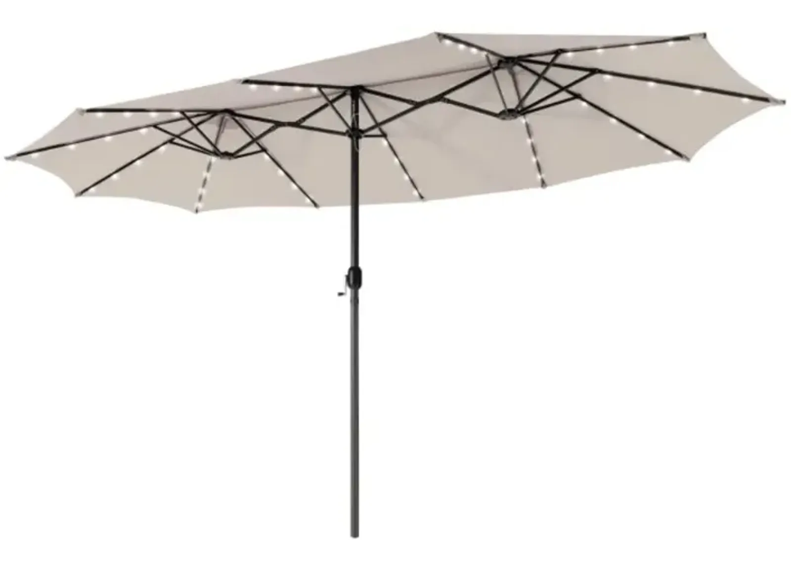 Hivvago 15 Feet Twin Patio Umbrella with 48 Solar LED Lights