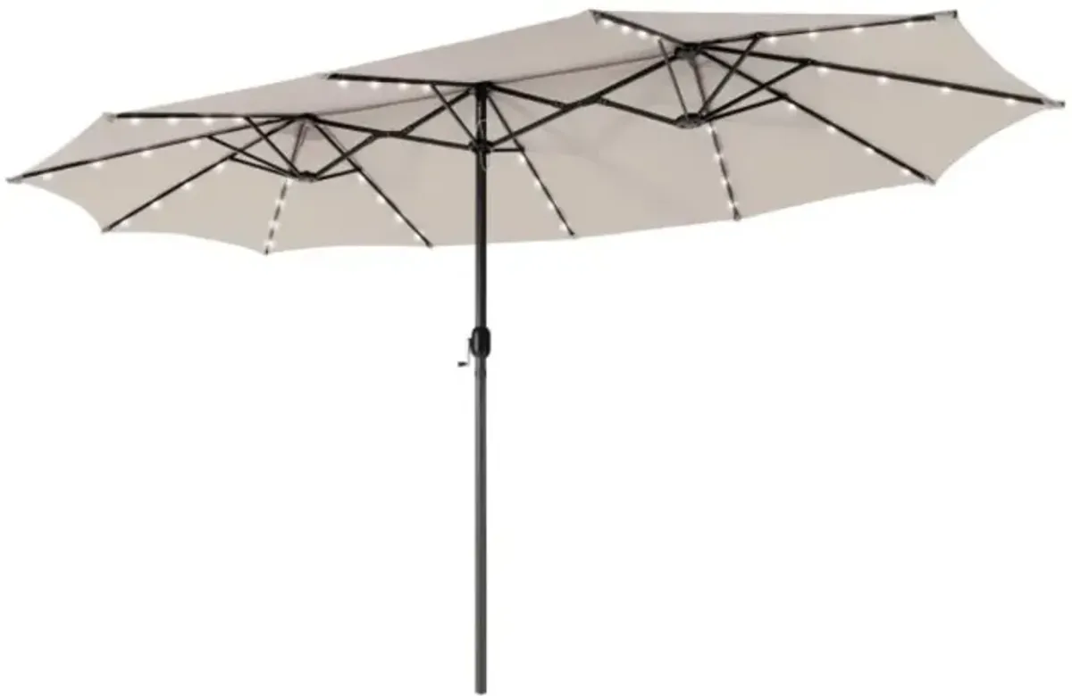 Hivvago 15 Feet Twin Patio Umbrella with 48 Solar LED Lights