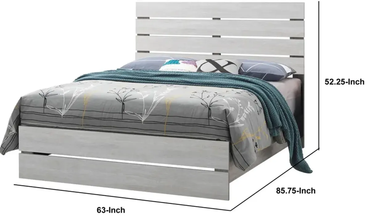 Queen Bed with Panel Headboard and Footboard, White-Benzara