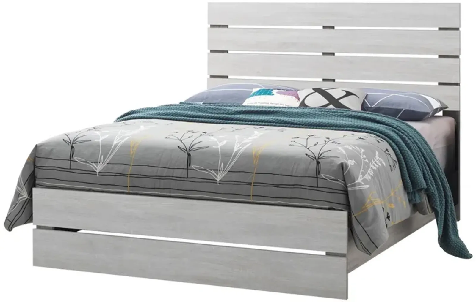 Queen Bed with Panel Headboard and Footboard, White-Benzara