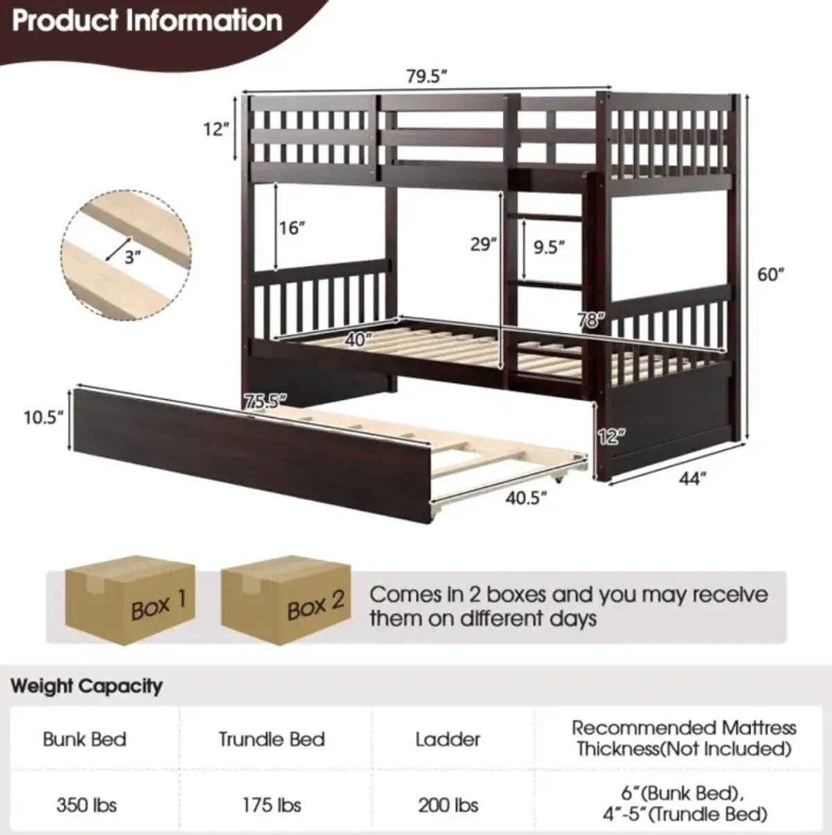 Hivvago Twin Over Twin Bunk Bed with Pull-out Trundle and Ladder