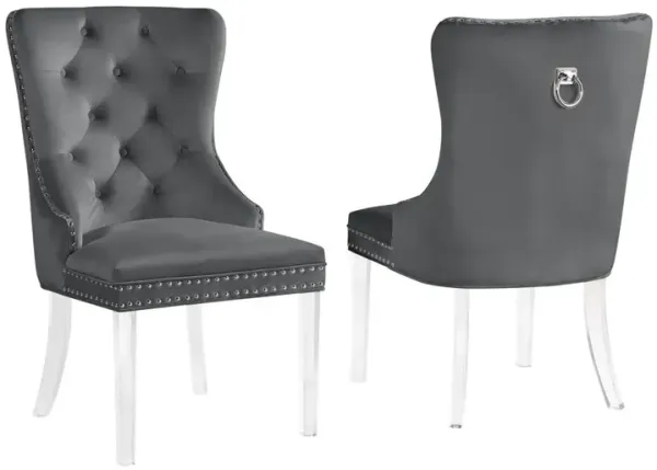 Leah Gray Tufted Velvet with Acrylic Leg Dining Chairs (Set of 2)